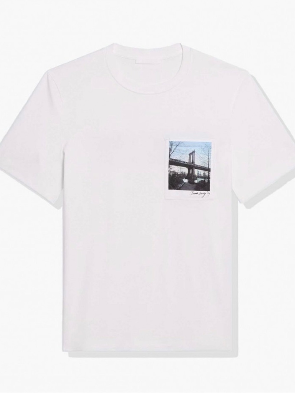 Helmut Lang White Crewneck Tee with Pocket Bridge Photo Print